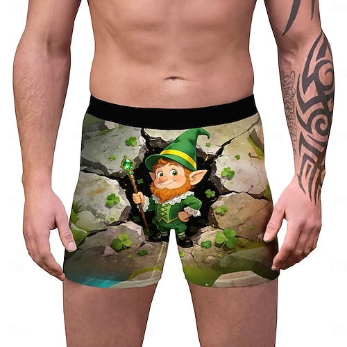  St. Patrick 2026 Leprechaun Shamrock Irish Carnival Boxer Briefs Underwear Cosplay Adults' Men's Saint Patrick's Day Casual Party Easy Carnival Costume Dress Up