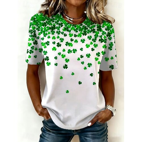  St. Patrick's Day Women's T Shirt Floral Graphic Letter Stylish Classic Casual Short Sleeve Crew Neck Regular Tops Daily Print Black White Green Summer Spring