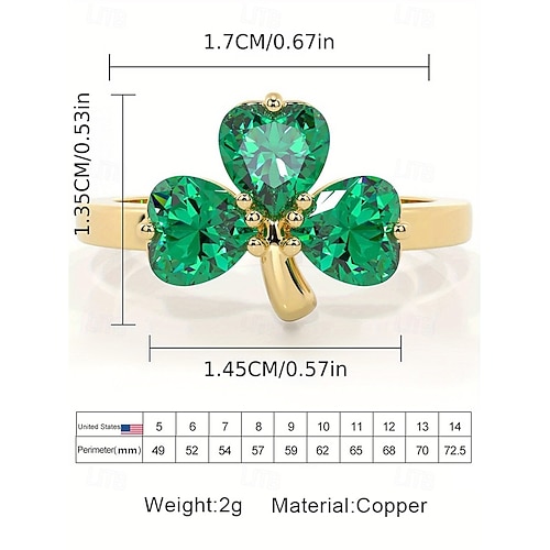  Women's St. Patrick's Day Shamrock Clover Ring, Copper Material, Elegant Lucky Irish Style Jewelry for Ladies, Perfect for Holiday Celebrations, Parades, Parties & Festive Wear