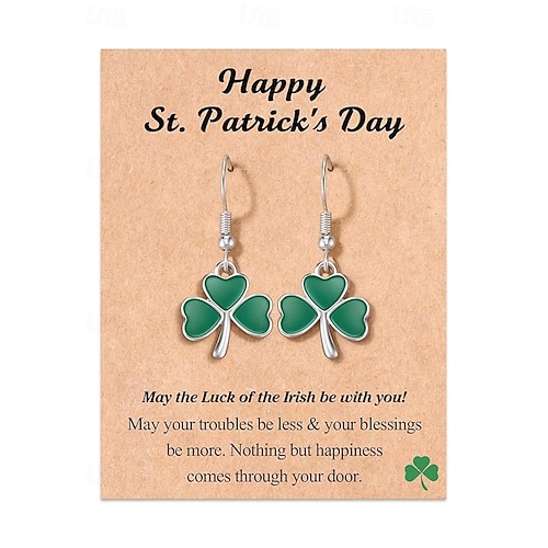  Women's Alloy and Acrylic Shamrock Bracelet and Earrings Set, Green and White Beads, Perfect for St. Patrick's Day and Everyday Wear