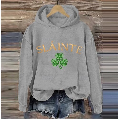  St. Patrick's Day Women's Pullover Hoodie Sweatshirt Graphic Tie Dye Shamrock Elegant Punk Vintage Long Sleeve Hooded Regular Tops Casual Home Street Black Green Grey Spring Fall