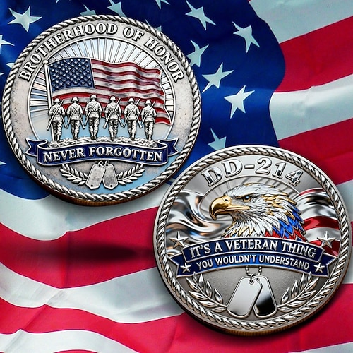  dd-214 veteranminnemynt brorskapets ære, militær utfordringsmynt i jernlegering for veteraner, pensjonistgave med hvithodeørndesign til hæren, marinen, luftforsvaret, marinesoldater