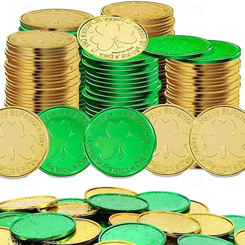  20pcs St Patrick's Day Game Tokens & Coins Ireland Green Shamrock Plastic luck Coins