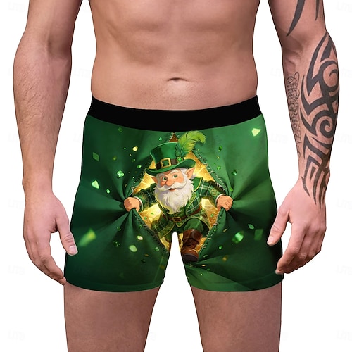  St. Patrick 2026 Leprechaun Shamrock Irish Carnival Boxer Briefs Underwear Cosplay Adults' Men's Saint Patrick's Day Casual Party Easy Carnival Costume Dress Up