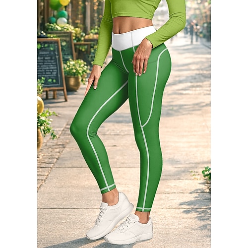  St. Patrick Women's pilates leggings fitness pants Gym Leggings Pockets Stamp Duty Side Pockets Pilates Gym Gym Workout Pants Tights Leggings Color Block Green Sports Activewear High Elasticity Tight