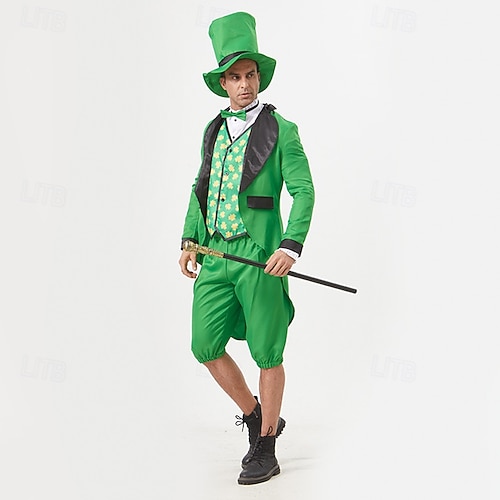  St. Patrick 2026 Elf Irish Carnival Outfits Tailcoat Outfits Adults' Men's Carnival Mardi Gras Saint Patrick's Day Party Festival Easy Carnival Costume Dress Up