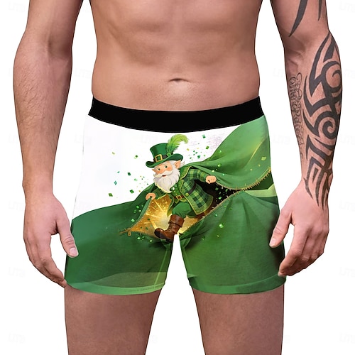  St. Patrick 2026 Leprechaun Shamrock Irish Carnival Boxer Briefs Underwear Cosplay Adults' Men's Saint Patrick's Day Casual Party Easy Carnival Costume Dress Up