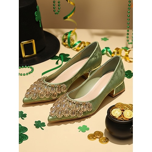Women's St. Patrick's Day Green Satin Low Heel Pumps, Pointed Toe Crystal  Embellished Dress Shoes, Elegant Vintage-Inspired Comfort Heels for Women,  Perfect for St. Paddy's Day Parties 2026 - $42.99