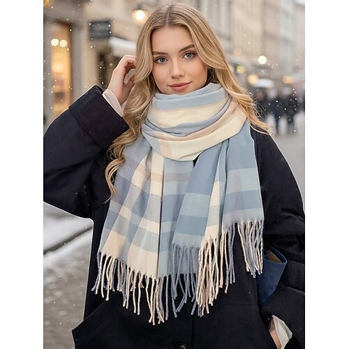 Écharpe en polyester imitation laine pour femme, motif à carreaux, plusieurs couleurs, idéale pour l'hiver et les tenues décontractées.