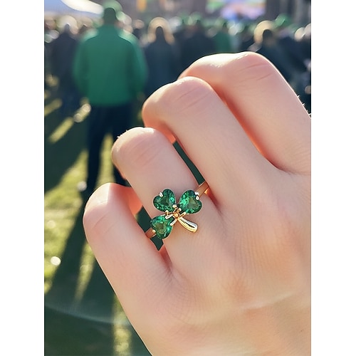  Women's St. Patrick's Day Shamrock Clover Ring, Copper Material, Elegant Lucky Irish Style Jewelry for Ladies, Perfect for Holiday Celebrations, Parades, Parties & Festive Wear