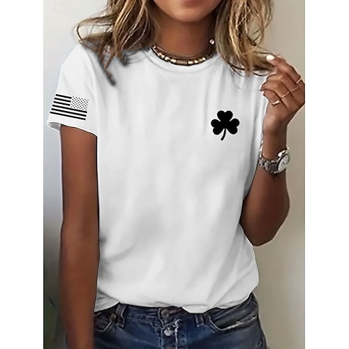  St. Patrick's Day Women's T Shirt Graphic Shamrock Stylish Classic Casual Short Sleeve Crew Neck Regular Tops Daily Print Black White Green Summer Spring
