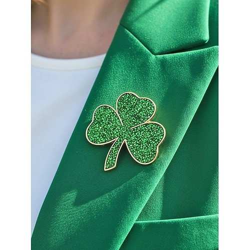  Women's St. Patrick's Day Shamrock Brooch Pin Set, Alloy Material w, 4-Piece Clover Pin Set, Elegant & Festive Irish Style for Hats, Jackets, Bags, Parades, Parties & Holiday Celebrations
