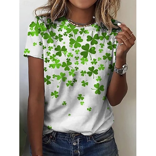  St. Patrick's Day Women's T Shirt Graphic Shamrock Stylish Classic Casual Short Sleeve Crew Neck Round Neck Regular Tops Daily Print Black Green Summer