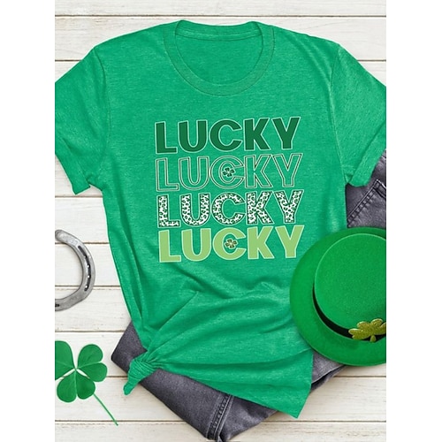  St. Patrick's Day Women's T Shirt Floral Graphic Letter Stylish Classic Casual Short Sleeve Crew Neck Regular Tops Daily Print Black White Green Summer Spring