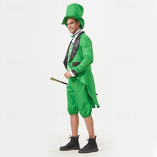  St. Patrick 2026 Elf Irish Carnival Outfits Tailcoat Outfits Adults' Men's Carnival Mardi Gras Saint Patrick's Day Party Festival Easy Carnival Costume Dress Up