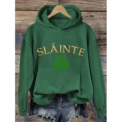  St. Patrick's Day Women's Pullover Hoodie Sweatshirt Graphic Tie Dye Shamrock Elegant Punk Vintage Long Sleeve Hooded Regular Tops Casual Home Street Black Green Grey Spring Fall