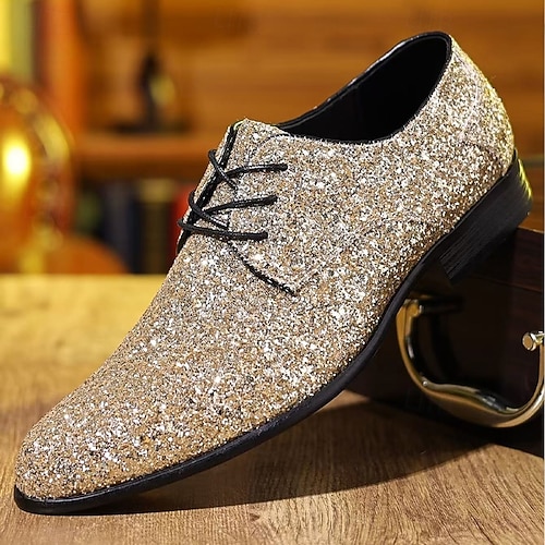 slim fit dress slacks Men's Gold Glitter 70s Platform Retro Disco Costume Shoes main image 0