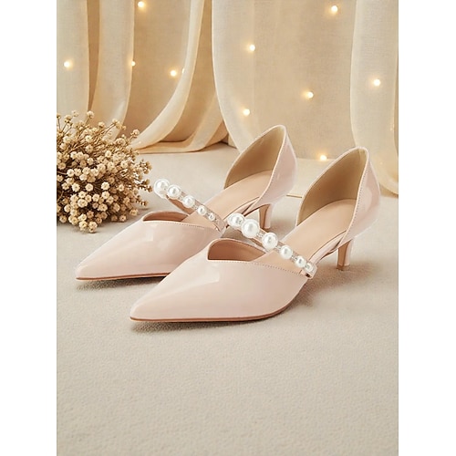 Women's Elegant Pearl Strap Low Heel Pumps - Patent Pointed Toe Dress Shoes  for Mother of the Bride, City Chic Wedding & Formal Ceremony 2026 - CAD  $59.99