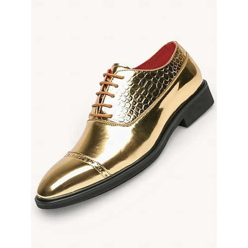 Men's Dress Shoes PU Leather Comfortable Slip Resistant Breathable Lace-up  Black Gold Fall Winter 2026 - CAD $69.99