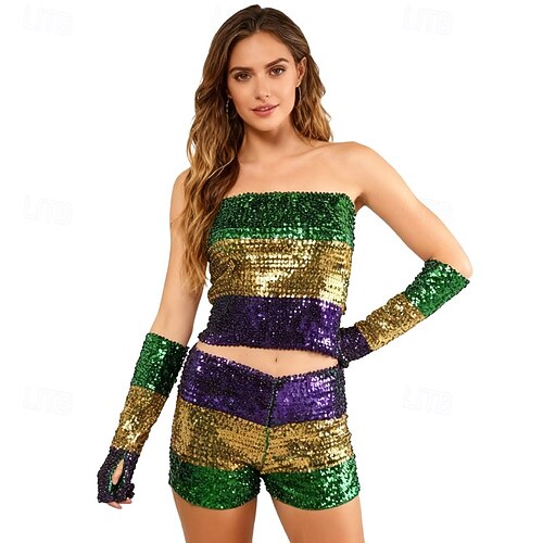 Mardi Gras 2026 Carnival Fancy Costume Shorts Tube Top Sexy Sequins Adults'  Women's Carnival Mardi Gras Rio Carnival Party Performance Easy Carnival Costume  Dress Up 2026 - kr.319