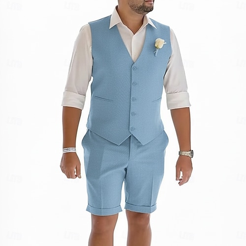 Groomsmen Mens Tailored Shorts Wedding Men's Grey Suit With Shorts  Slim  Fit Summer Wedding Outfit