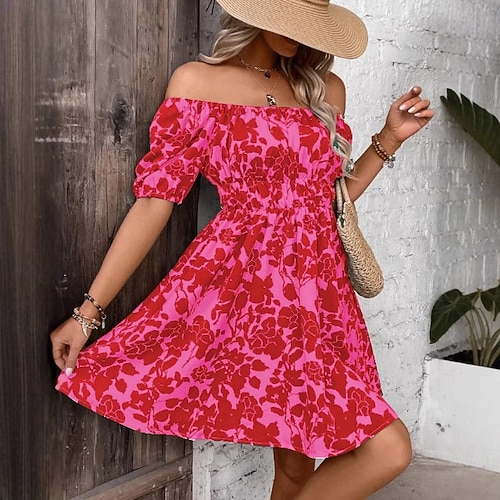 red a line mini dress casual Women's Tank Dreses Textured Crewneck A-Line Mini Dress Casual Summer Shift  Sundress for All Day Wear Red L