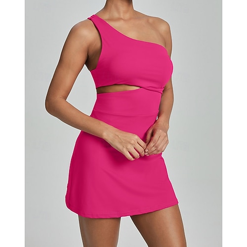 backless sports dress Women's Solid Colored Tennis Dress Sleeveless Pocket Shock Absorption Breathable Tennis Fitness Yoga One Shoulder Dress Khaki Black Blue Tennis Clothing 2026 maxi gown 14 Best Backless and Color:BLACK GOLD Reach for this showstopper