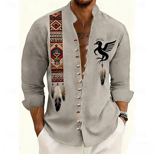 native american long sleeve dress shirts Native American Men's Long Sleeve Ribbon Shirt