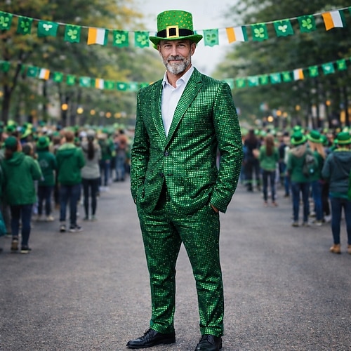  Set St.Patrick 2026 Disco 1980s Pants Hat Outfits Fancy Dress Men's Carnival Costume Masquerade Club Party Performance Adults' Coat Pants Hat All Seasons