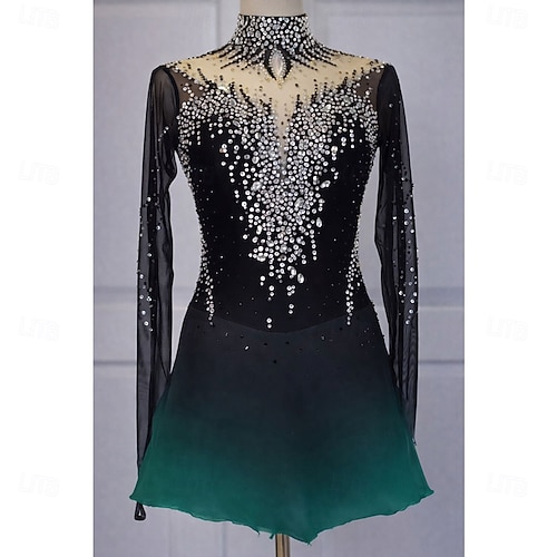dark green figure skating dress Highneck Skate Dress - JRF22009-HG