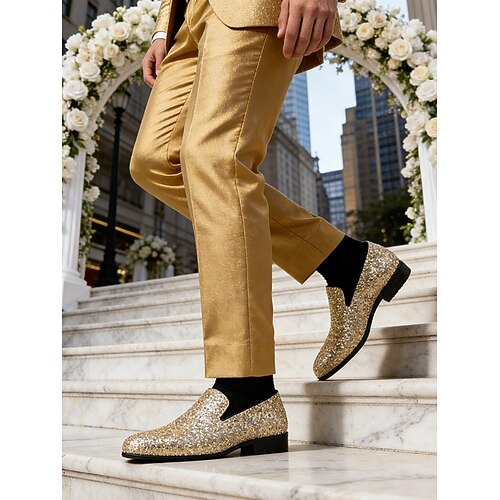 gold sparkly dress shoes mens BRAVO Men Dress Shoe PROM-8 Loafer Shoe for Prom & Wedding Gold main image 1