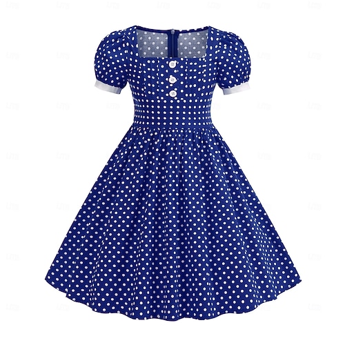 1950s Retro Vintage Rockabilly Midi Swing Dress Flare Dress Polka dots Fit  & Flare Swing Square Neck Fancy Dress Girls' Carnival Masquerade Vacation  Dailywear Kid's Dress Spring & Summer 2026 - $64.99