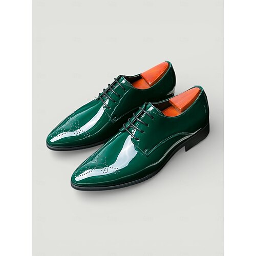 Men's Green Patent Leather Oxford Dress Shoes Formal Shiny Lace-Up Shoes for Business, Weddings, and Special Events Men's Green Patent Leather Oxford Dress Shoes Formal Shiny Lace-Up Shoes for Business, Weddings, and Special Events