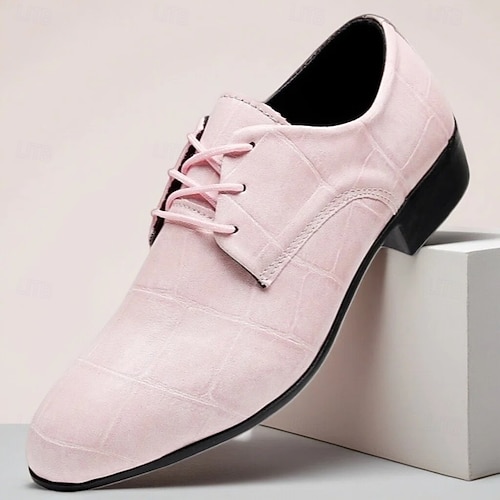 Men's Pink Crocodile-Embossed Dress Shoes, Lace-Up Faux Leather Upper,  Modern Fashion Style, Perfect for Trendy Men at Weddings & Events 2026 -  $59.99