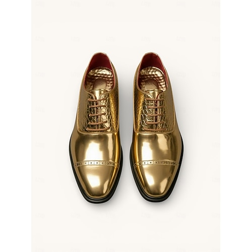 Men's Dress Shoes PU Leather Comfortable Slip Resistant Breathable Lace-up Black  Gold Fall Winter 2026 - GBP 44