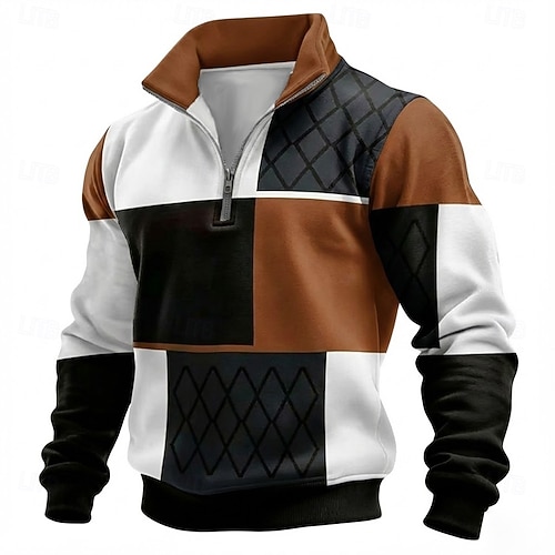  miesten neljännesvetoketjullinen geometrinen väriblokki-collegepaita tilkkutäkki pystykaulus vapaa-ajan toppi vaatteet s m l xl xxl xxxl