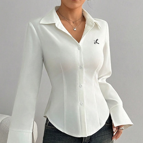 female dress shirts blouse Women Dress Shirts Long Sleeve Button Down Shirt Wrinkle-Free Business Casual Blouse Office Work Tops