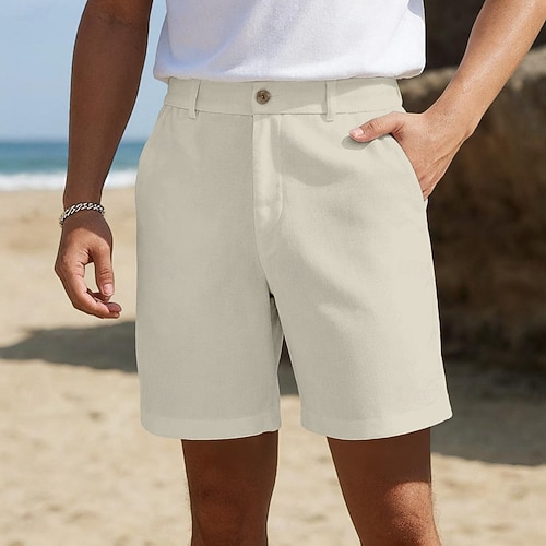 Men's Linen Shorts Dress Shorts Summer Shorts Pleated Shorts Pocket Buttons Pleats Plain Comfort Breathable Knee Length Casual Daily Holiday Fashion Men's Linen Shorts Dress Shorts Summer Shorts Pleated Shorts Pocket Buttons Pleats Plain Comfort Breathable Knee Length Casual Daily Holiday Fashion