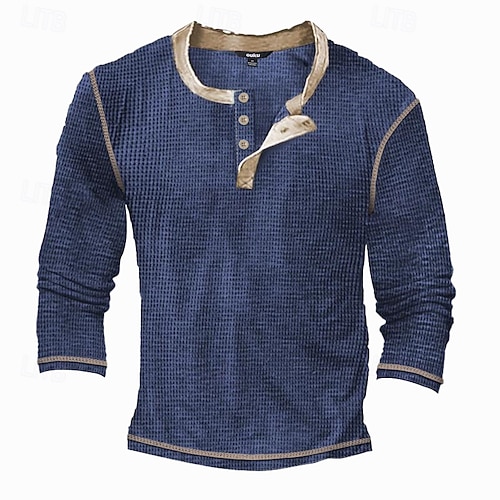  Homens Camiseta Camisa Henley Camiseta de malha waffle T-shirt Camisa de manga longa Manga Longa Bloco de cor Moda Designer Básico Patchwork Henley Férias Rua Para Noite Primavera & Outono Preto