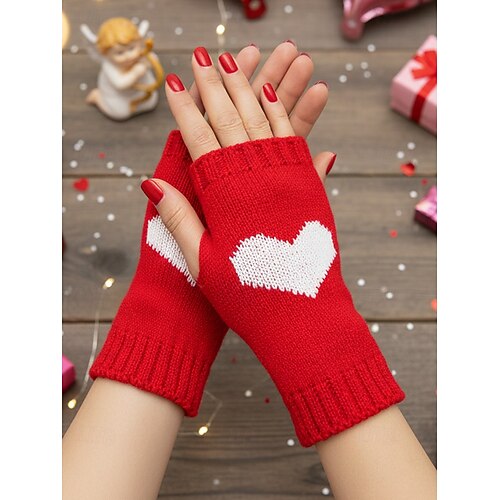 Guantes sin dedos de punto para mujer con diseño de corazón, varios colores, ideales para el día de San Valentín y el uso diario de otoño/invierno.