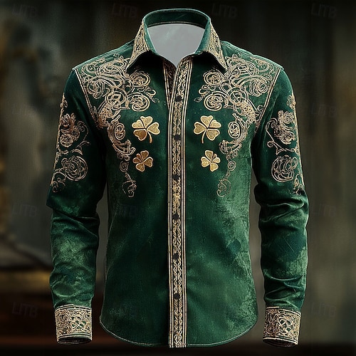 shamrock green dress shirt Men's Green Striped Dress Shirt with embroidered Shamrock – Kathleen's of  Donegal main image 1