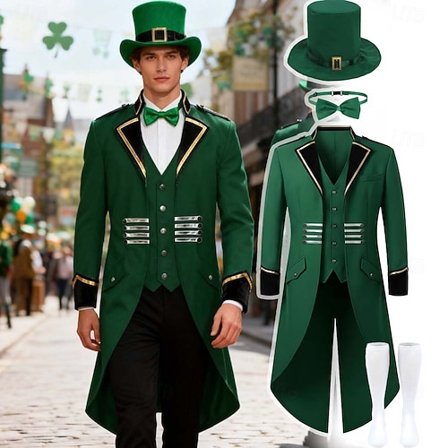  St. Patrick 2026 Leprechaun Irish Carnival Fancy Costume Tailcoat Medieval Adults' Men's Carnival Saint Patrick's Day Party Easy Carnival Costume Dress Up