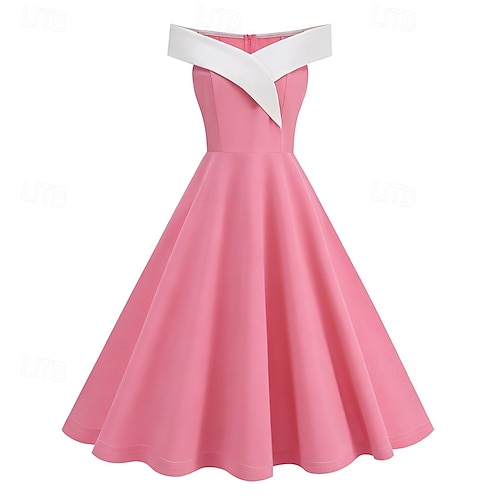 1950s off shoulder swing dress 1950S OFF SHOULDER SWING DRESS