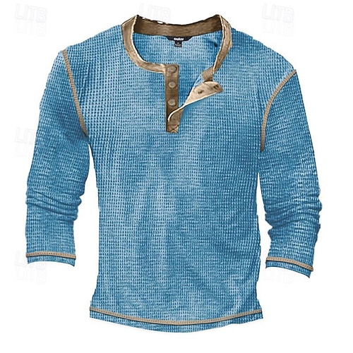  Homens Camiseta Camisa Henley Camiseta de malha waffle T-shirt Camisa de manga longa Manga Longa Bloco de cor Moda Designer Básico Patchwork Henley Férias Rua Para Noite Primavera & Outono Preto
