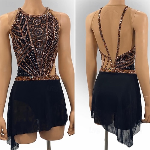 black and gold figure skating dresses IceDress Figure Skating Dress - Thermal