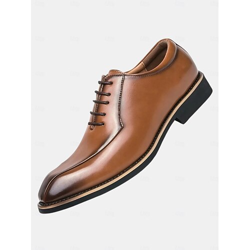 Men\'s Tan Leather Dress Oxfords - Classic Lace-Up Formal Shoes Bruno Marc Men main image 4