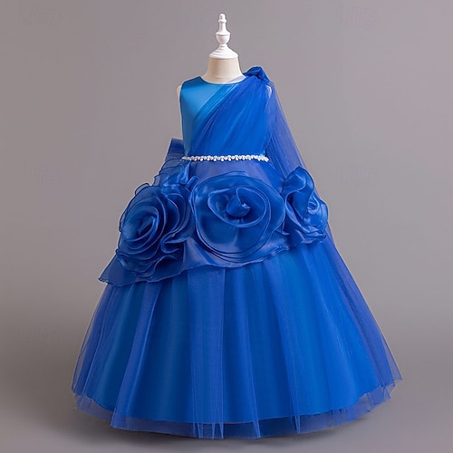 Flower Girl Dress Girls' Formal Dress Wedding Attire Party Wedding Formal  Adorable Formal Beautiful Patchwork Mesh Solid Color Sleeveless Crew Neck  Blue Pink 4 years+ 2026 - AU $89.49