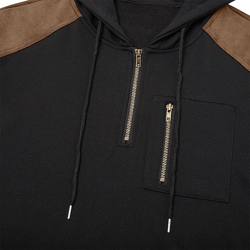  Homens Quarter Zipper Hoodie Moletom Tático Preto Com Capuz Tecido Zíper Desportos e Ar livre Casual Diário Roupa de rua Legal Roupa de Esporte Outono Primavera & Outono Roupa Moletons Moletons Manga