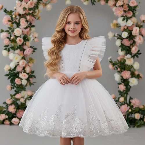 strapless open back dress First Communion Dress Girl Formal Princess Dresses Gorgeous Lace Bow Sleeveless Pageant Dress, Blue(Long) / 2-3 Years (100cm) main image 1