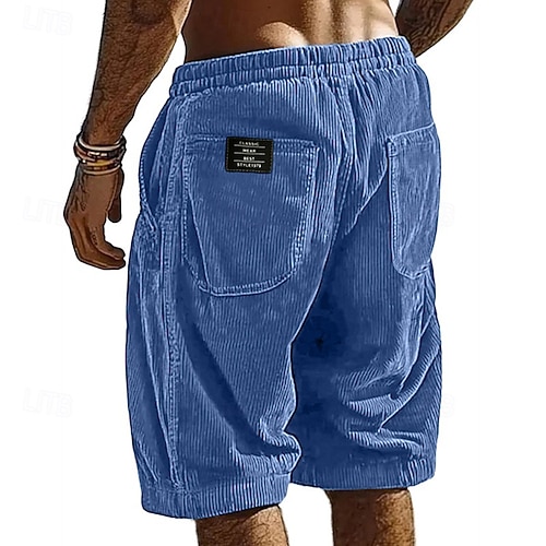 Men's Shorts Casual Shorts Corduroy Shorts Pocket Elastic Waist Plain Breathable Knee Length Outdoor Vacation Daily Wear Vacation Fashion Black White Micro-elastic